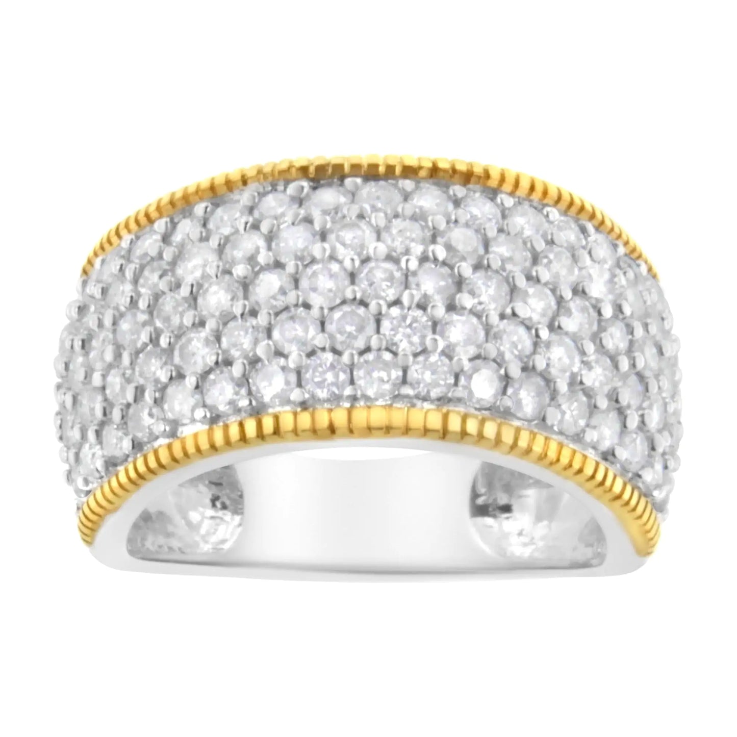 10K Yellow Gold Plated .925 Sterling Silver 2.0 Cttw Prong Set Round Cut Diamond 5 Row Anniversary Band Ring (I-J Color, I2-I3 Clarity)