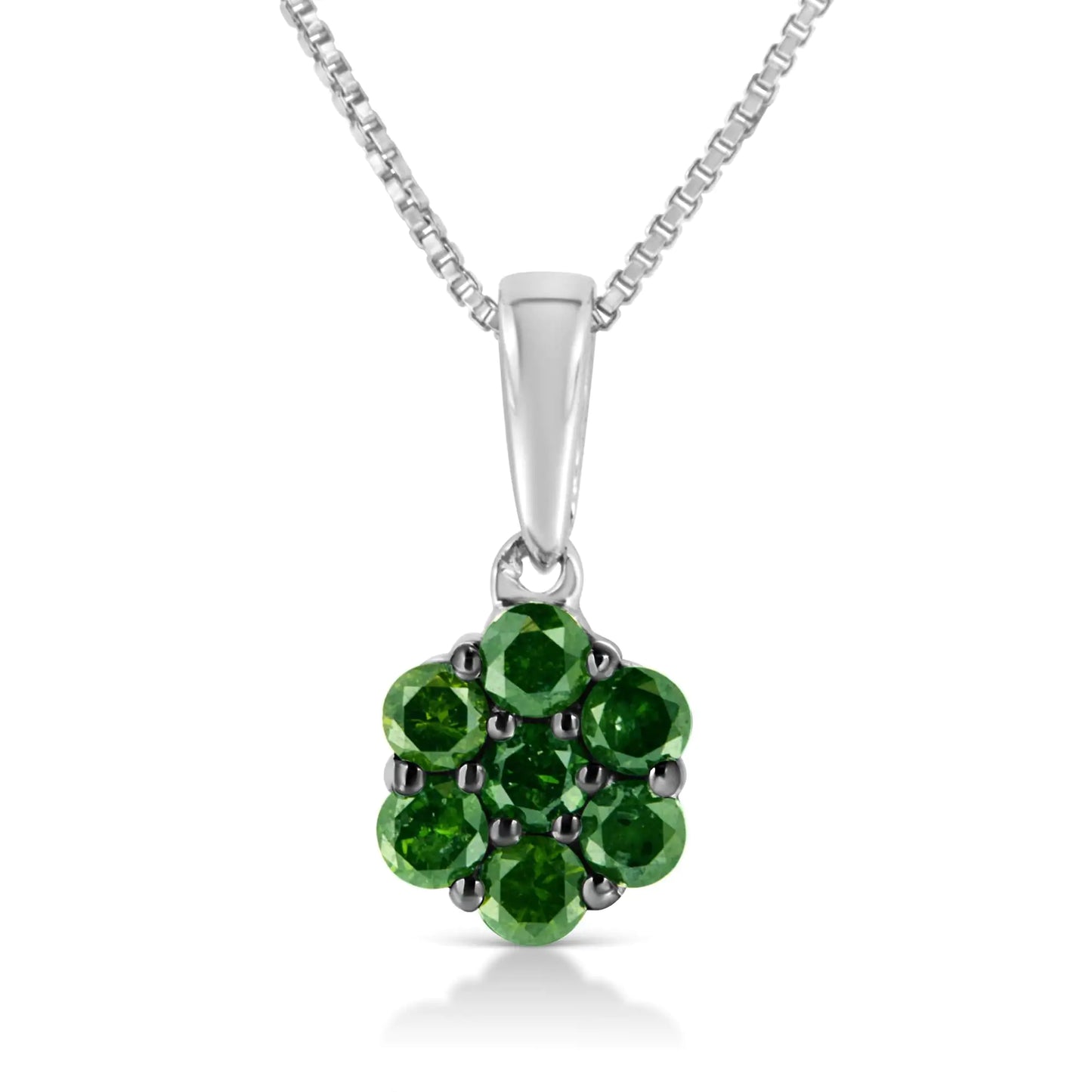 .925 Sterling Silver Prong Set Color Treated Diamond Floral Cluster 18" Pendant Necklace