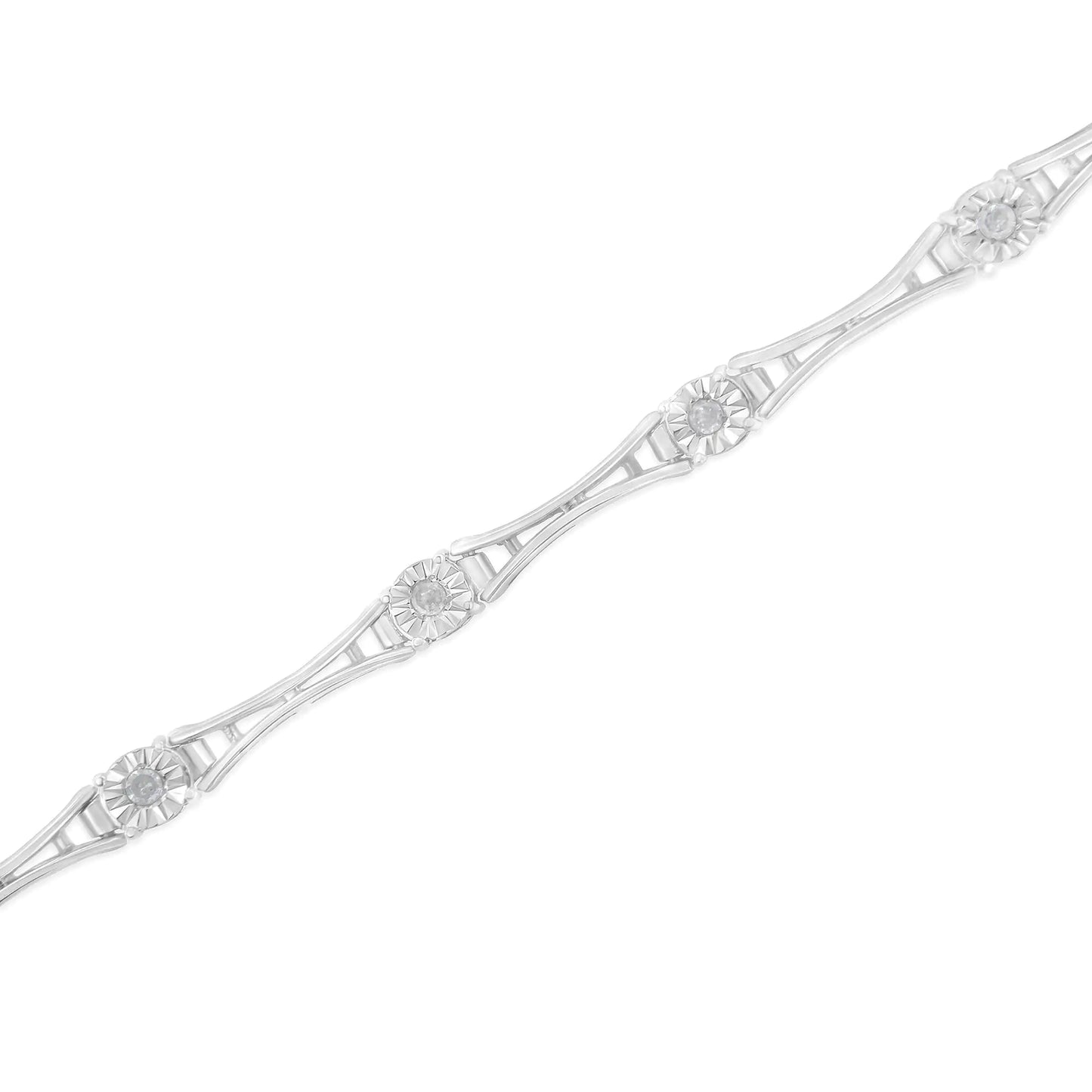 .925 Sterling Silver 1/4 Cttw Diamond Miracle-Set Flared-Bar 7" Link-Style Tennis Bracelet (I-J Color, I3 Clarity)