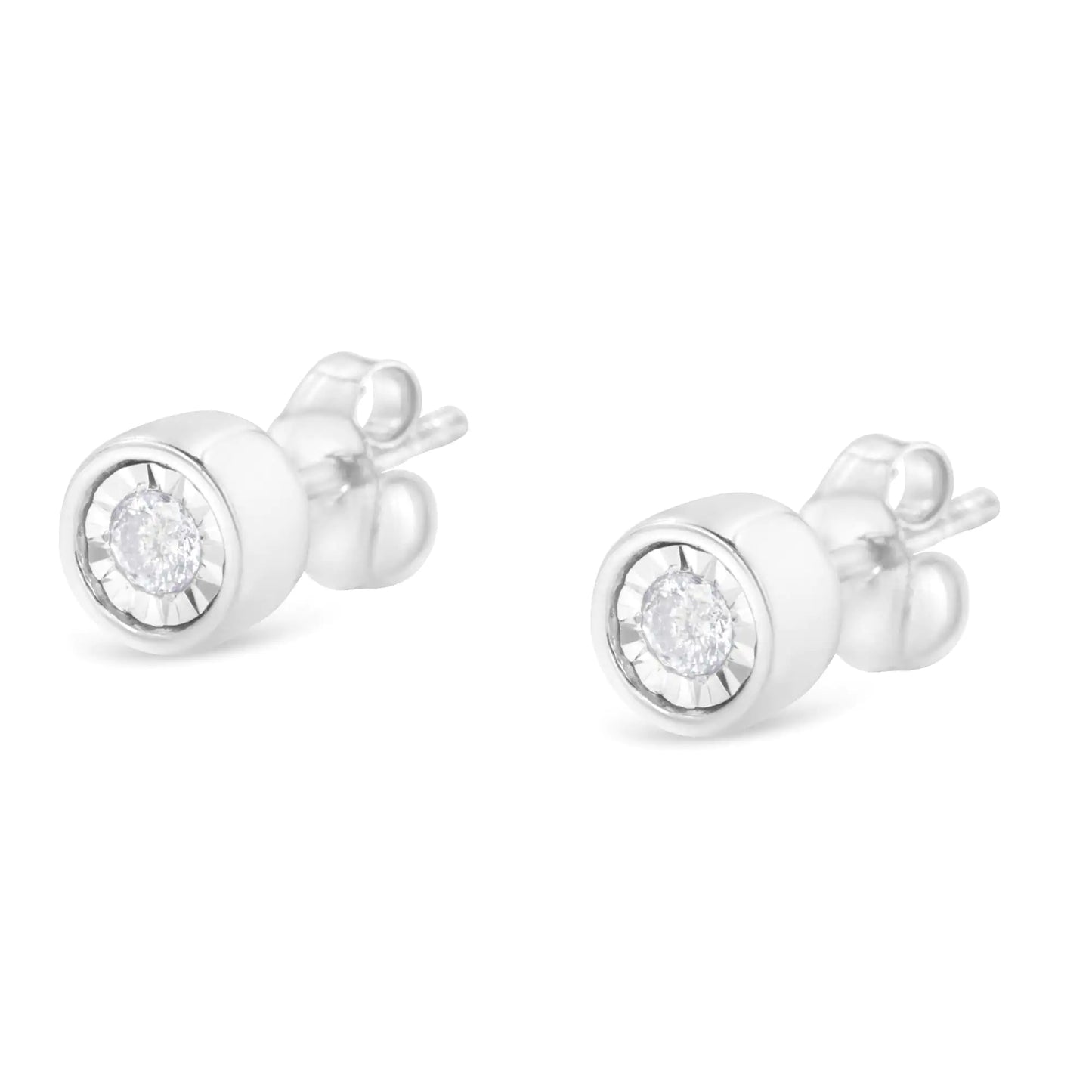 .925 Sterling Silver 1/5 Cttw Round Brilliant-Cut Near Colorless Diamond Miracle-Set Bezel Barrel Style Stud Earrings (I-J Color, I2-I3 Clarity)