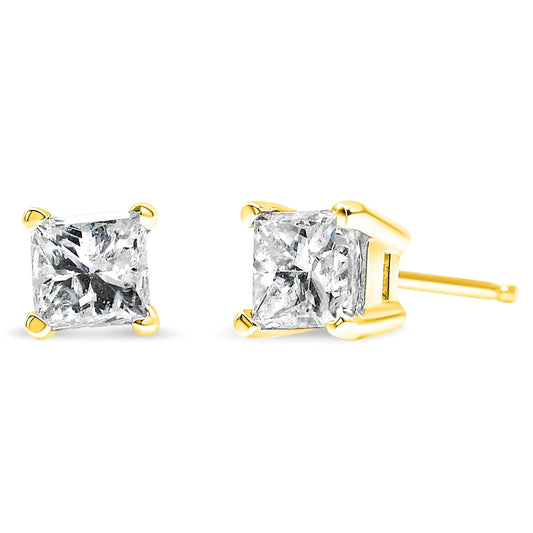14K Yellow Gold 1/2 Cttw Princess-Cut Square Near Colorless Diamond Classic 4-Prong Solitaire Stud Earrings (J-K Color, I1-I2 Clarity)