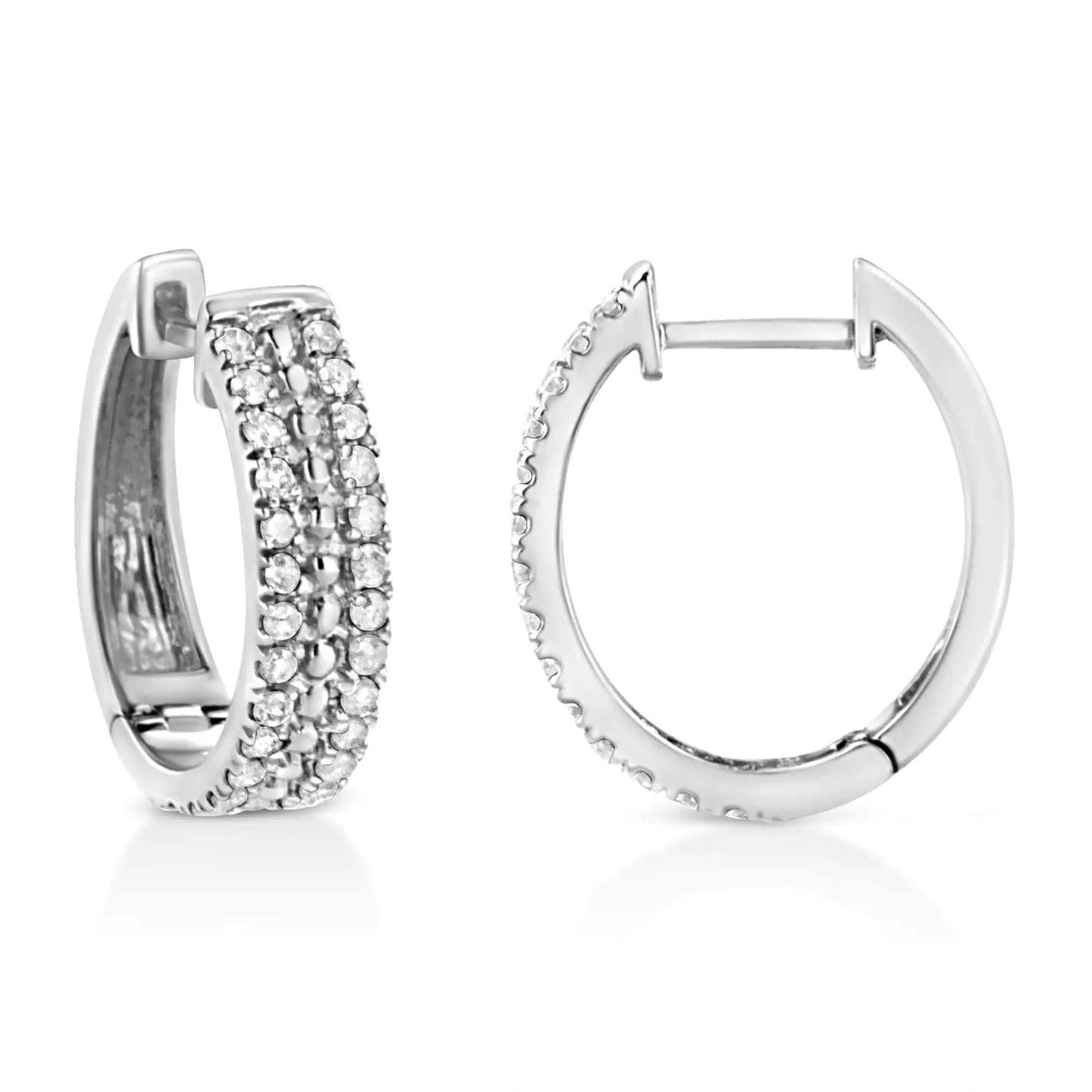 .925 Sterling Silver 1/2 Cttw Diamond Double Row Leverback Hoop Earring (I-J Color, I3 Clarity)