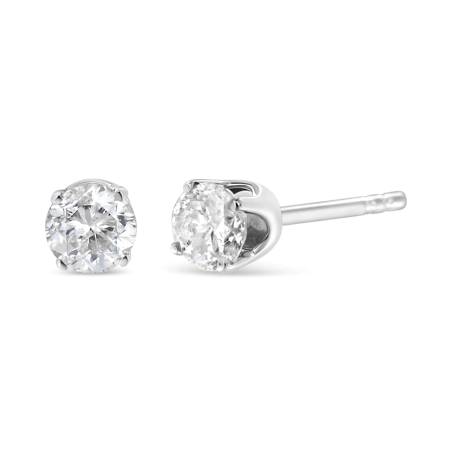 .925 Sterling Silver 3/8 Cttw Round Brilliant-Cut Diamond Classic 4-Prong Stud Earrings (I-J Color, I1-I2 Clarity)