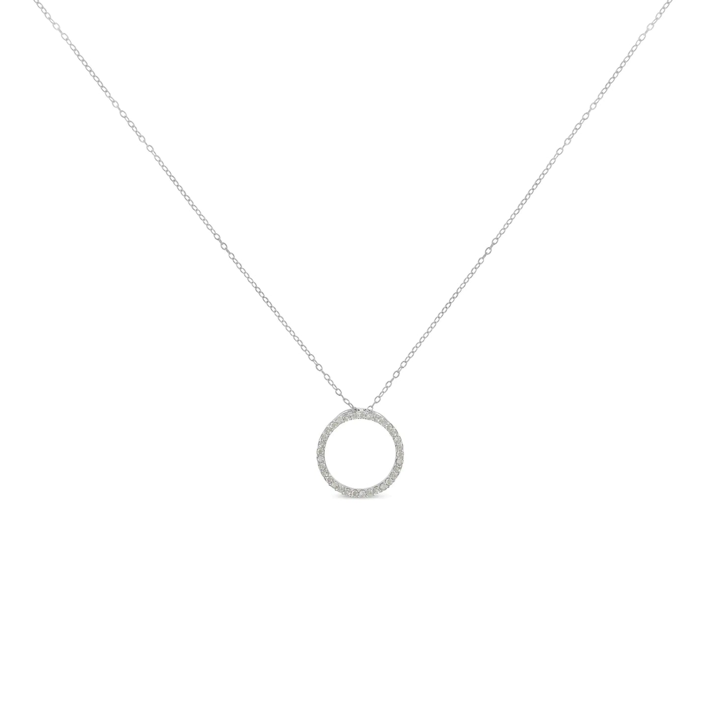.925 Sterling Silver 1/3 Cttw Round-Cut Diamond Open Circle Halo 18" Pendant Necklace (I-J Color, I2-I3 Clarity)