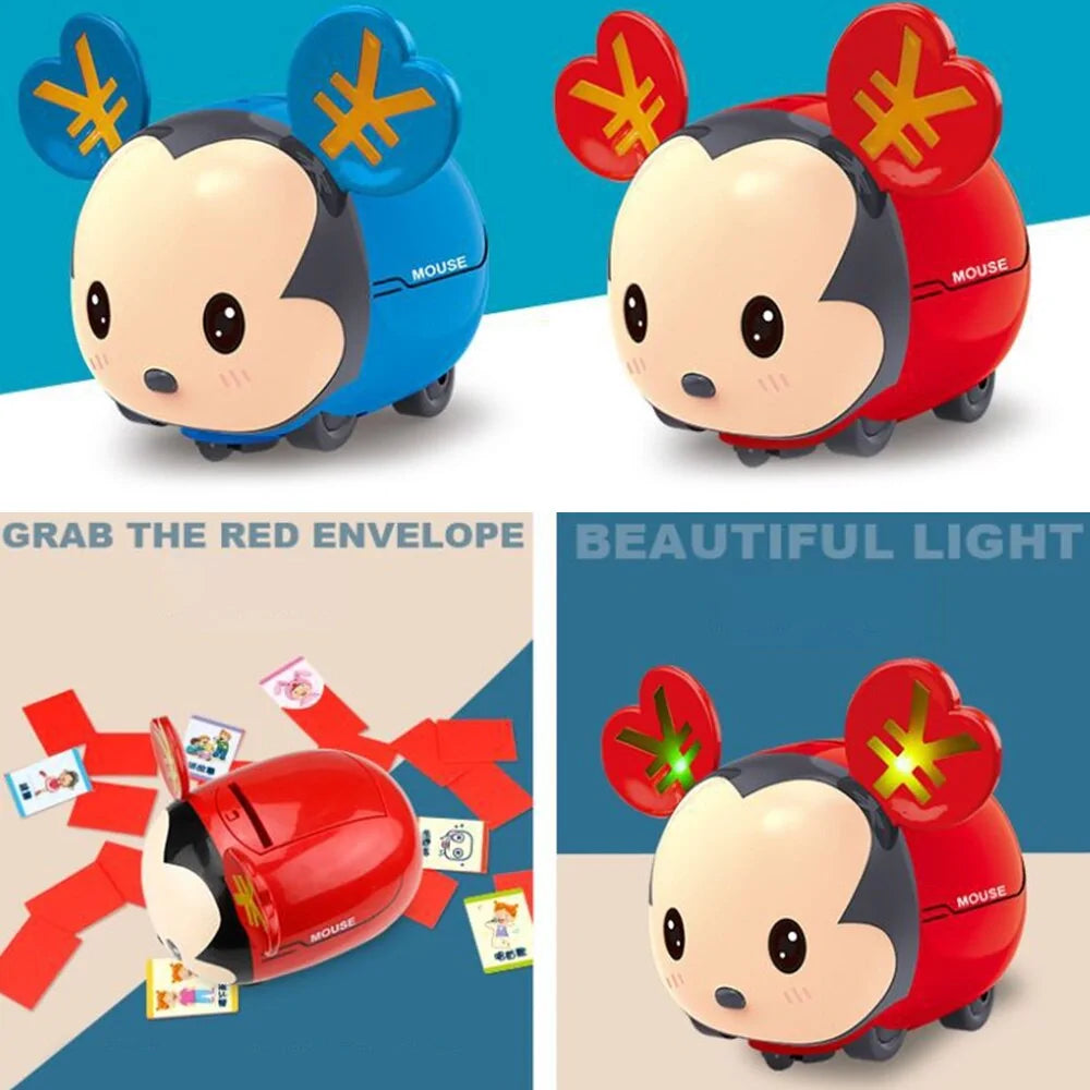Traditional Chinese Mouse Automatic Coin Bank: Cute Rat Year Mascot, Red Pocket Money Saving Box for Kids