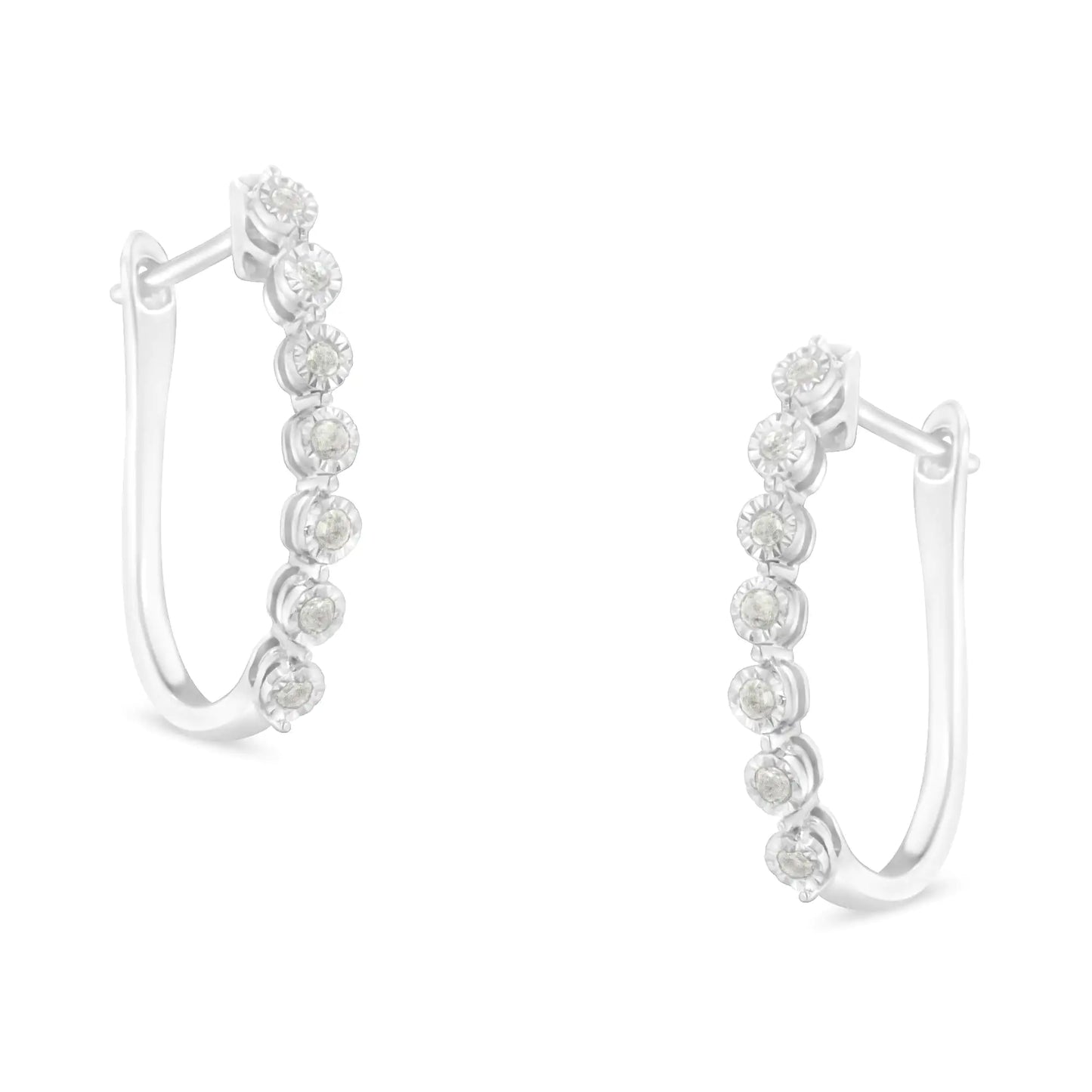 .925 Sterling Silver 1/2 cttw Miracle-Set Diamond 7 Stone Hoop Earrings (I-J Color, I3 Clarity)