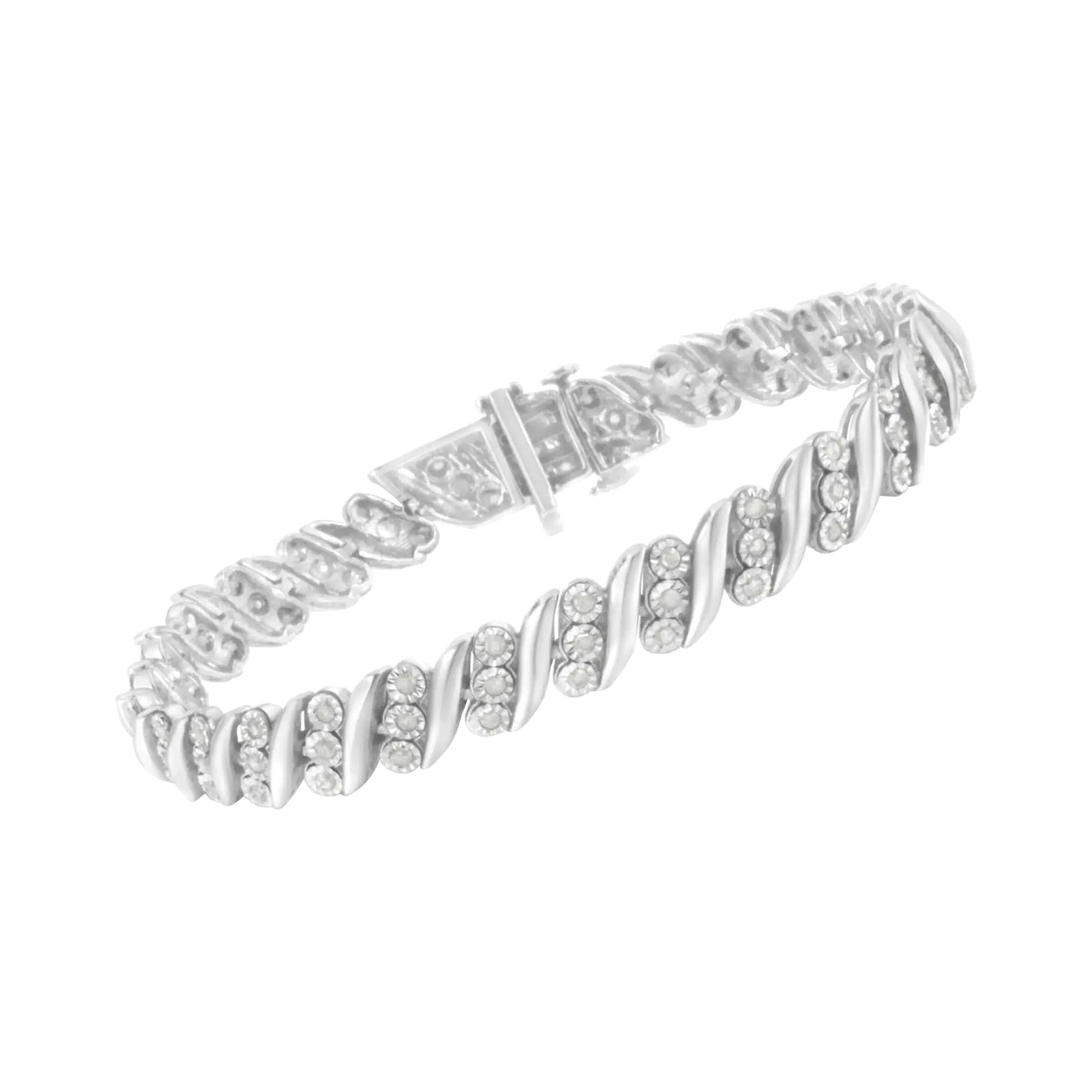 .925 Sterling Silver 3-Stone Row Diamond "S" Link Bracelet (1 cttw, I-J Color, I3 Clarity) - Size 7.5"