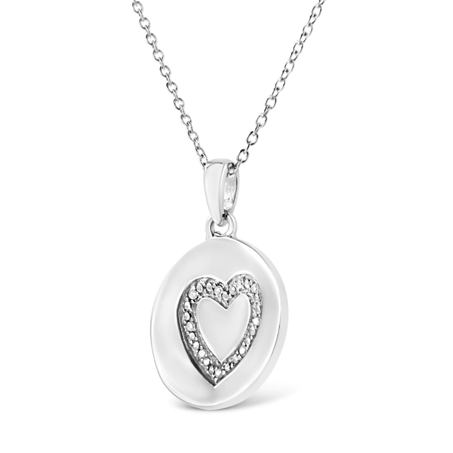 .925 Sterling Silver Prong-Set Diamond Accent Heart Emblemed 18" Pendant Necklace (I-J Color, I1-I2 Clarity)