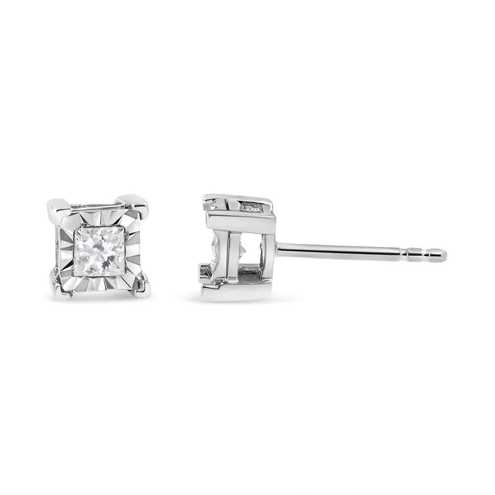 .925 Sterling Silver Miracle Set Princess-Cut Diamond Solitaire Stud Earrings (I-J Color, SI1-SI2 Clarity)