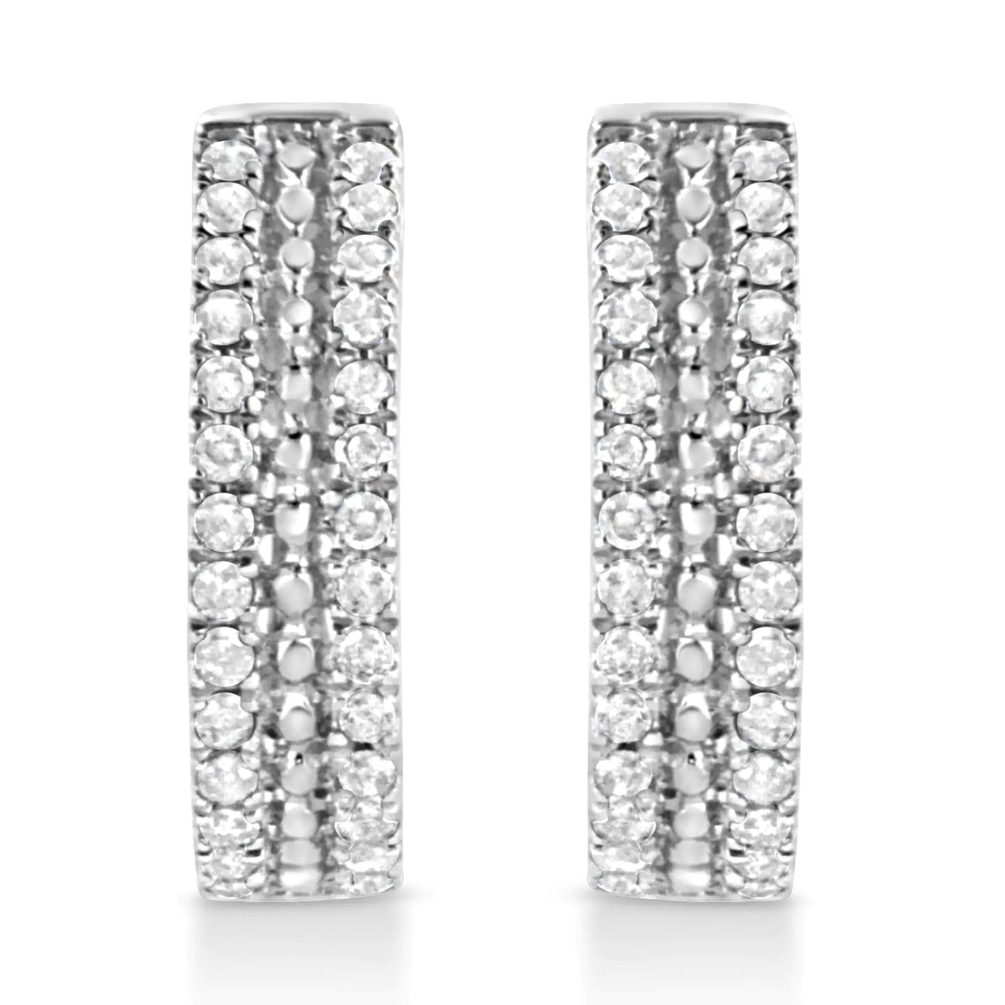 .925 Sterling Silver 1/2 Cttw Diamond Double Row Leverback Hoop Earring (I-J Color, I3 Clarity)