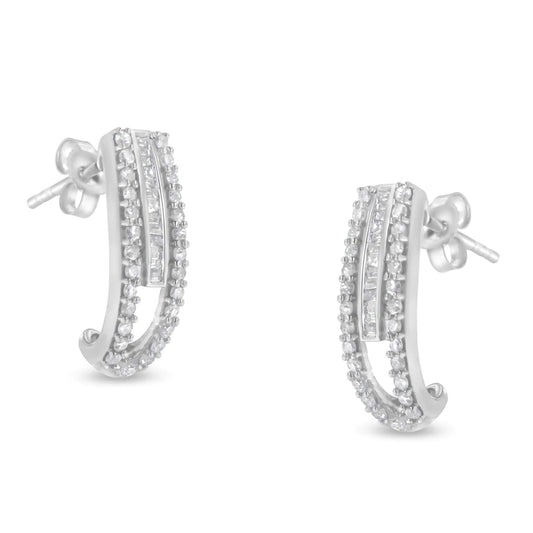 Sterling-Silver Diamond J-Stud Earrings (3/4 cttw, I-J Color, I3 Clarity)