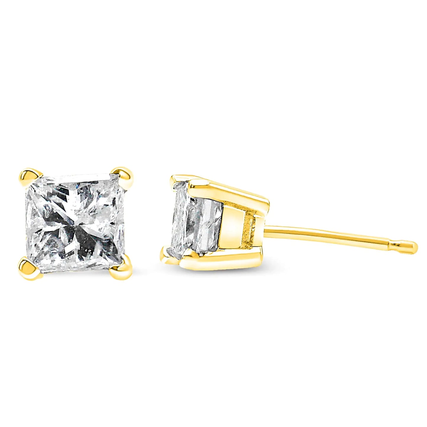 14K Yellow Gold 1/2 Cttw Princess-Cut Square Near Colorless Diamond Classic 4-Prong Solitaire Stud Earrings (J-K Color, I1-I2 Clarity)