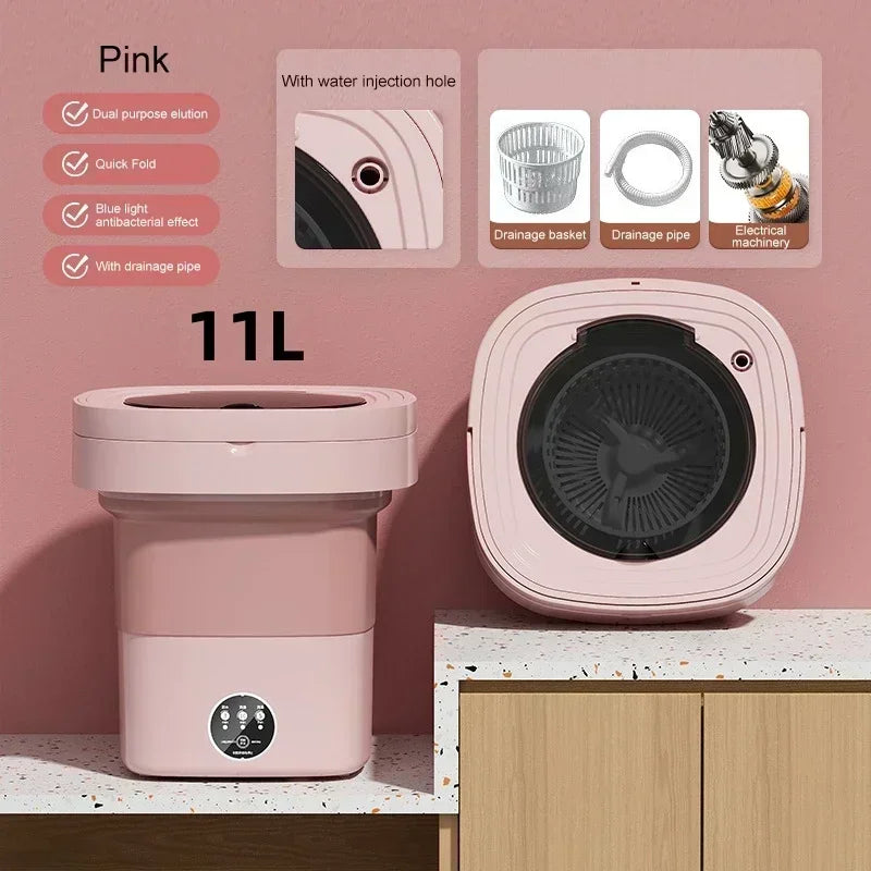 6L 11L 13L  Portable Folding Washing Machine Clothes Spin Dryer Bucket Underwear Socks Ultrasonic Travel Large Capacity Washer