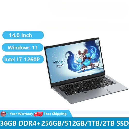 Cheap Gaming Laptops I7 Computer PC Ultrabook Win11 Notebooks 12th Gen 14 Inch Intel Core I7-1260P 36GB RAM +2TB WiFi Type-C