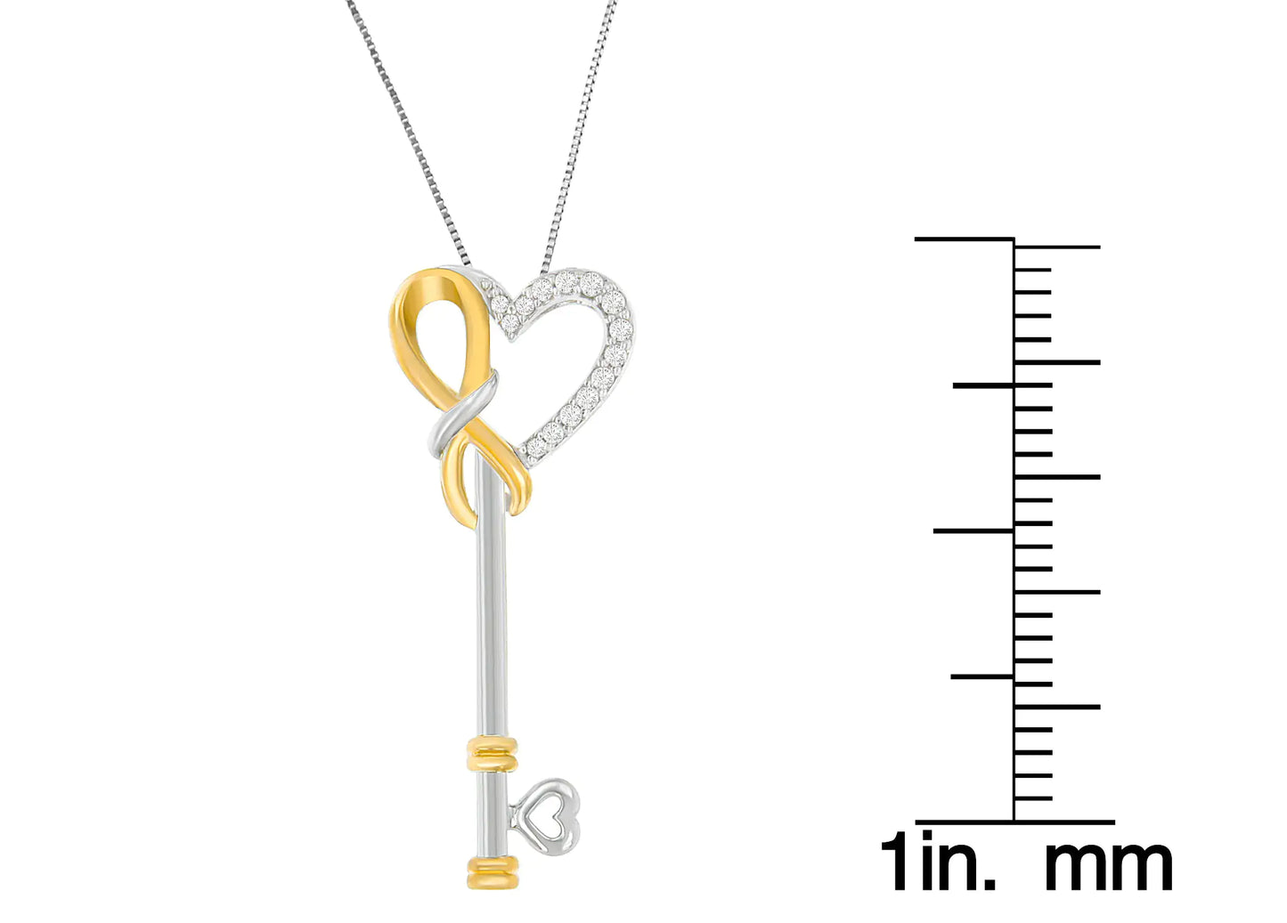 Two-Tone Sterling Silver Diamond Heart and Key Pendant Necklace (0.10 cttw, H-I Color, I1-I2 Clarity)