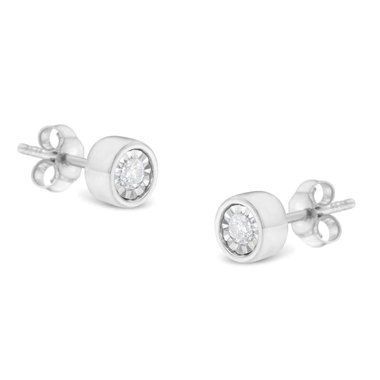 .925 Sterling Silver 1/5 Cttw Round Brilliant-Cut Near Colorless Diamond Miracle-Set Bezel Barrel Style Stud Earrings (I-J Color, I2-I3 Clarity)