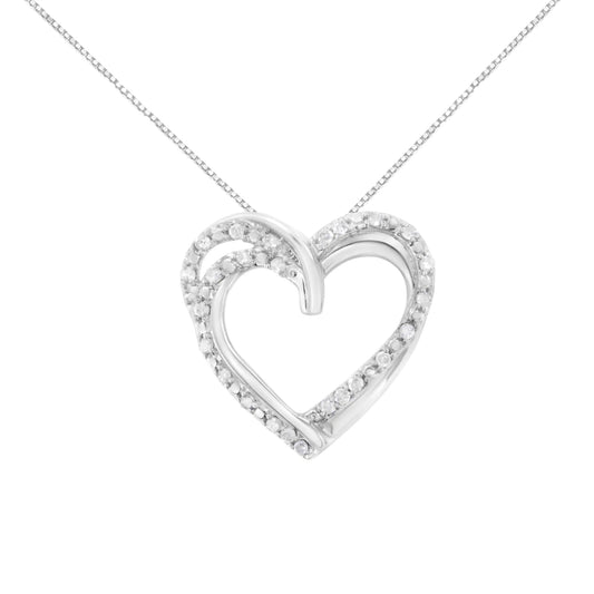 .925 Sterling Silver 1/4 cttw Prong Set Round-Cut Diamond Woven Double Heart 18" Pendant Necklace (I-J Color, I2-I3 Clarity)