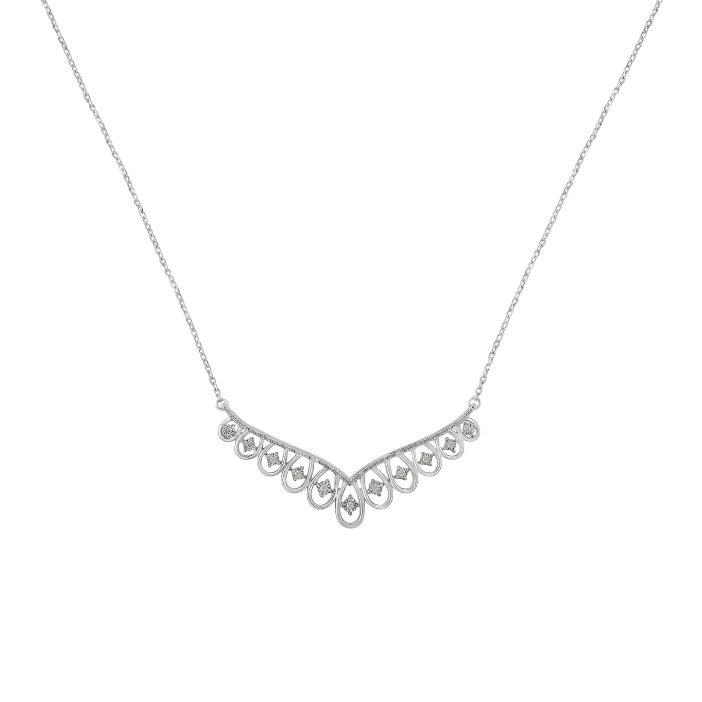 .925 Sterling Silver 1/10 cttw Miracle-Set Diamond Chandelier Style 18" Necklace (I-J Color, I3 Clarity)
