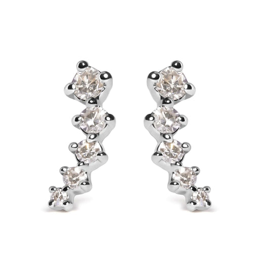 10K White Gold 1/10 Cttw Diamond Journey Style Climber Stud Earrings (H-I Color, I1-I2 Clarity)