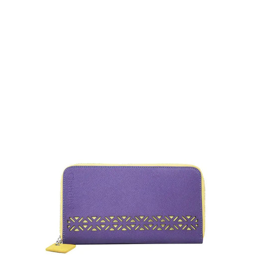 Lotus Leather Wallet-Plum/Canary Yellow