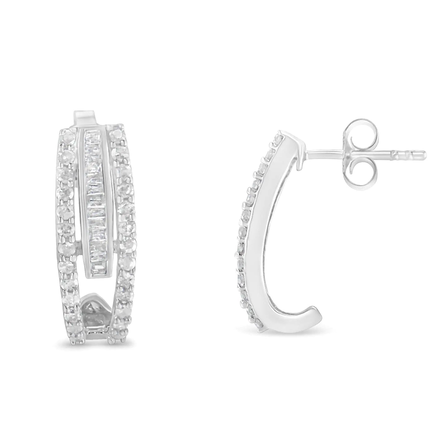 Sterling-Silver Diamond J-Stud Earrings (3/4 cttw, I-J Color, I3 Clarity)