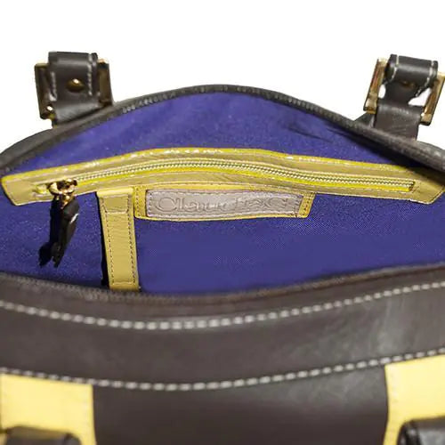 Make a Statement Leather Handbag-Chocolate/Citric Yellow