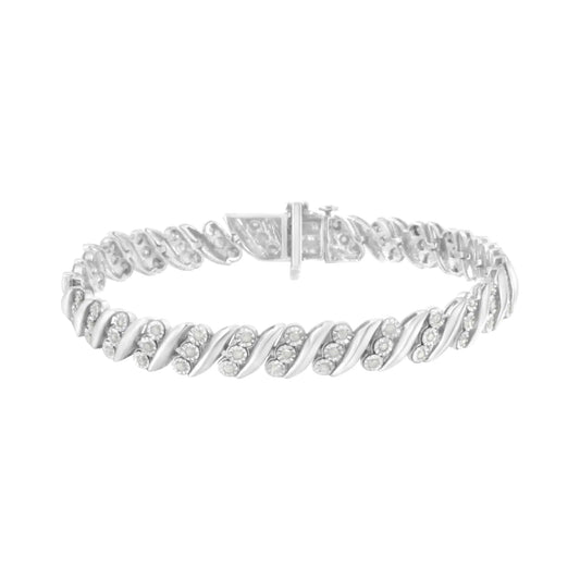 .925 Sterling Silver 3-Stone Row Diamond "S" Link Bracelet (1 cttw, I-J Color, I3 Clarity) - Size 7.5"