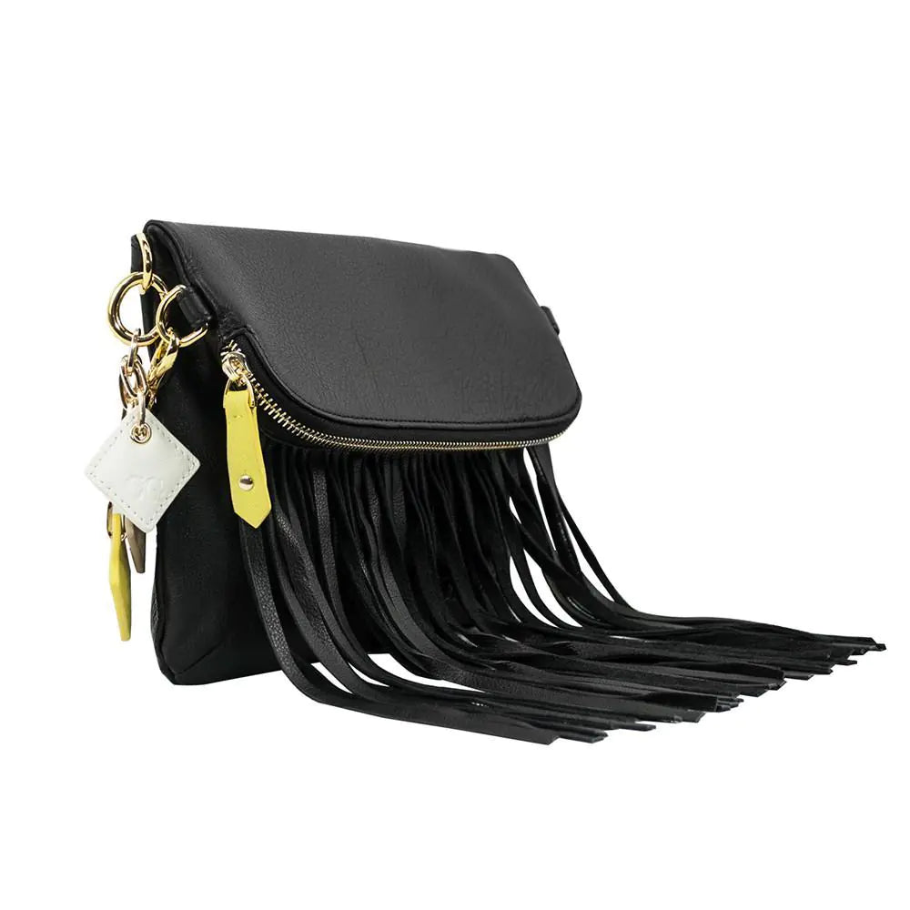 Flamingo Leather Fringe Bag - Midnight Black