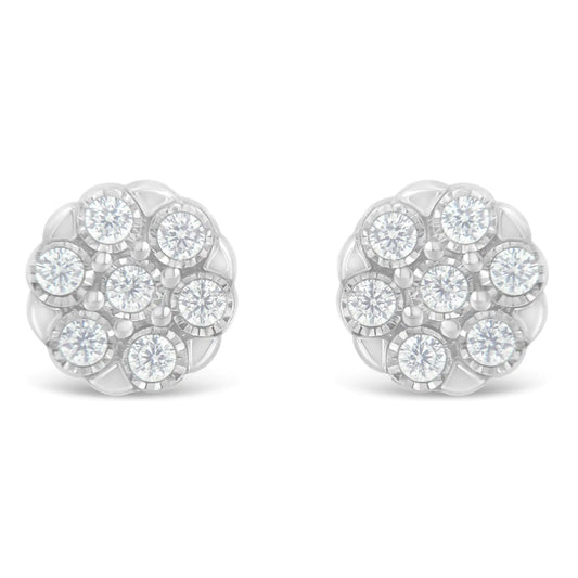 Sterling Silver Rose-Cut Diamond Floral Cluster Stud Earring (0.25 cttw, I-J Color, I2-I3 Clarity)