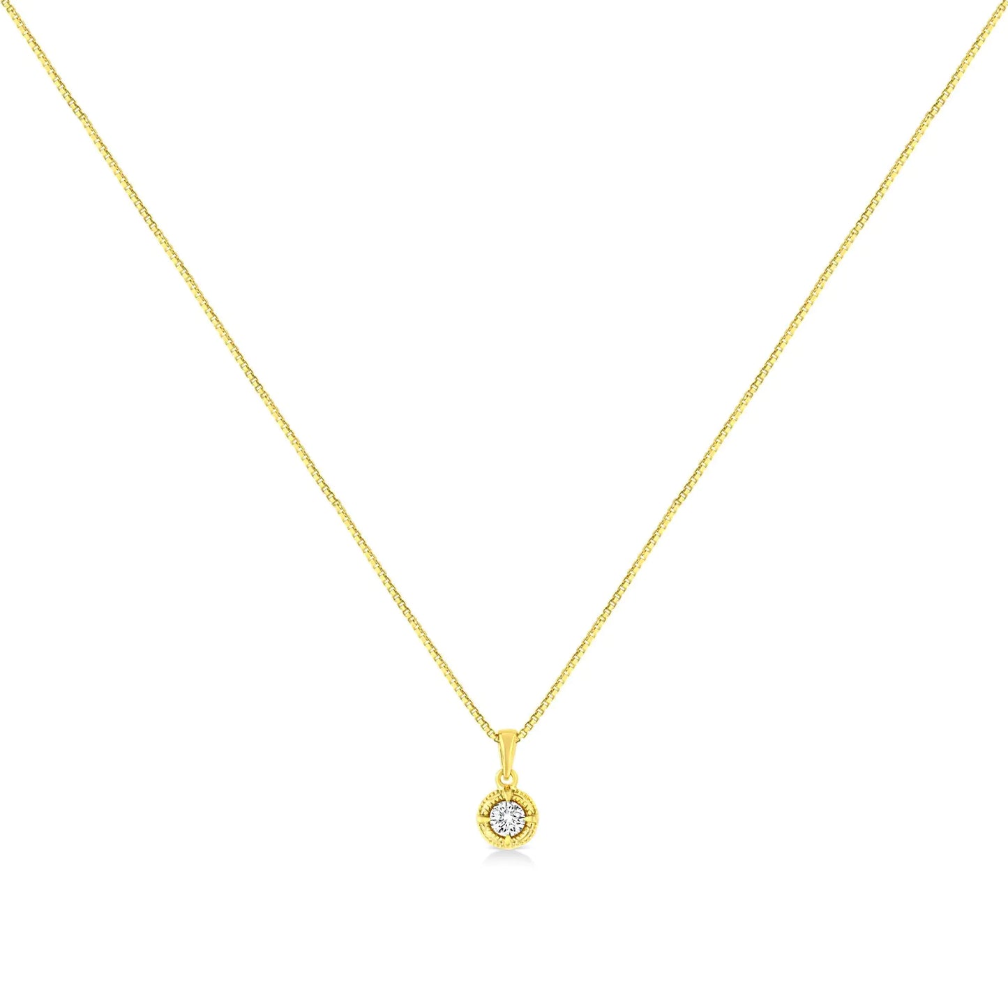 14K Yellow Gold Plated .925 Sterling Silver Brilliant Round Cut Diamond Solitaire Milgrain 18" Pendant Necklace