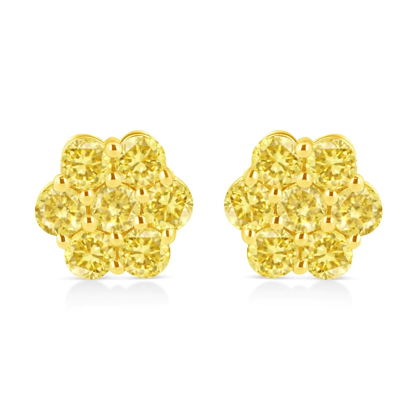 .925 Sterling Silver  Prong Set Round-Cut Treated Colored Diamond Floral Cluster Stud Earring - Choice of Diamond Colors and Total Weights