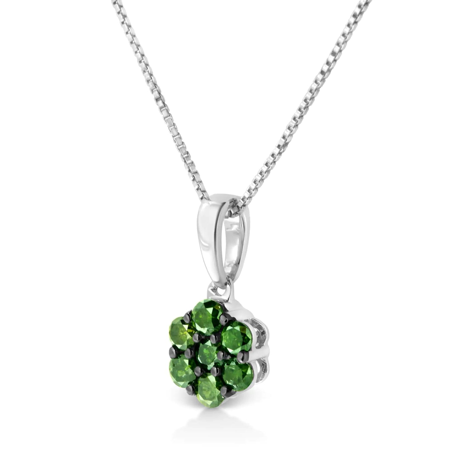 .925 Sterling Silver Prong Set Color Treated Diamond Floral Cluster 18" Pendant Necklace