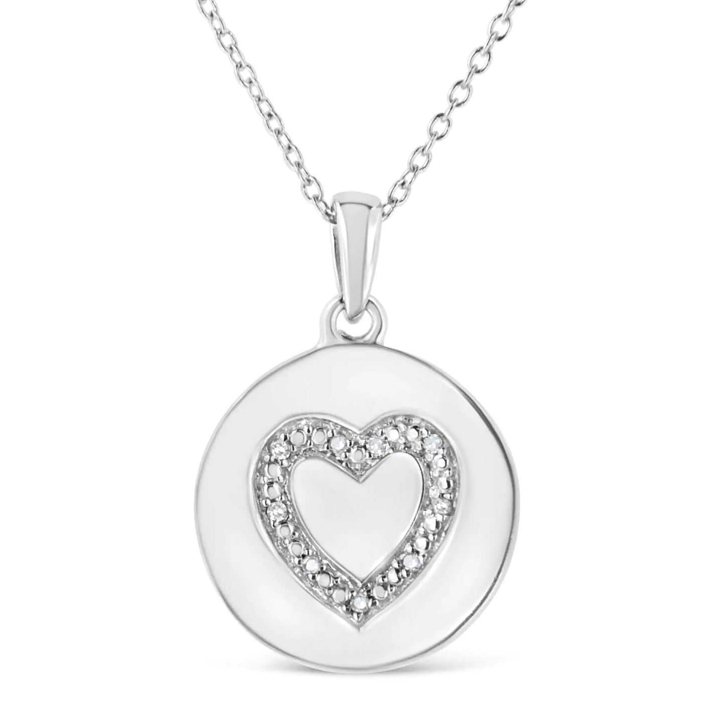 .925 Sterling Silver Prong-Set Diamond Accent Heart Emblemed 18" Pendant Necklace (I-J Color, I1-I2 Clarity)